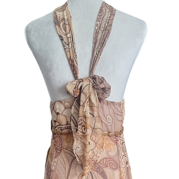 Adrianna Papell Silk Halter Maxi Dress 14 Boho Gown Wedding Guest Beach Cocktail - Picture 3 of 12